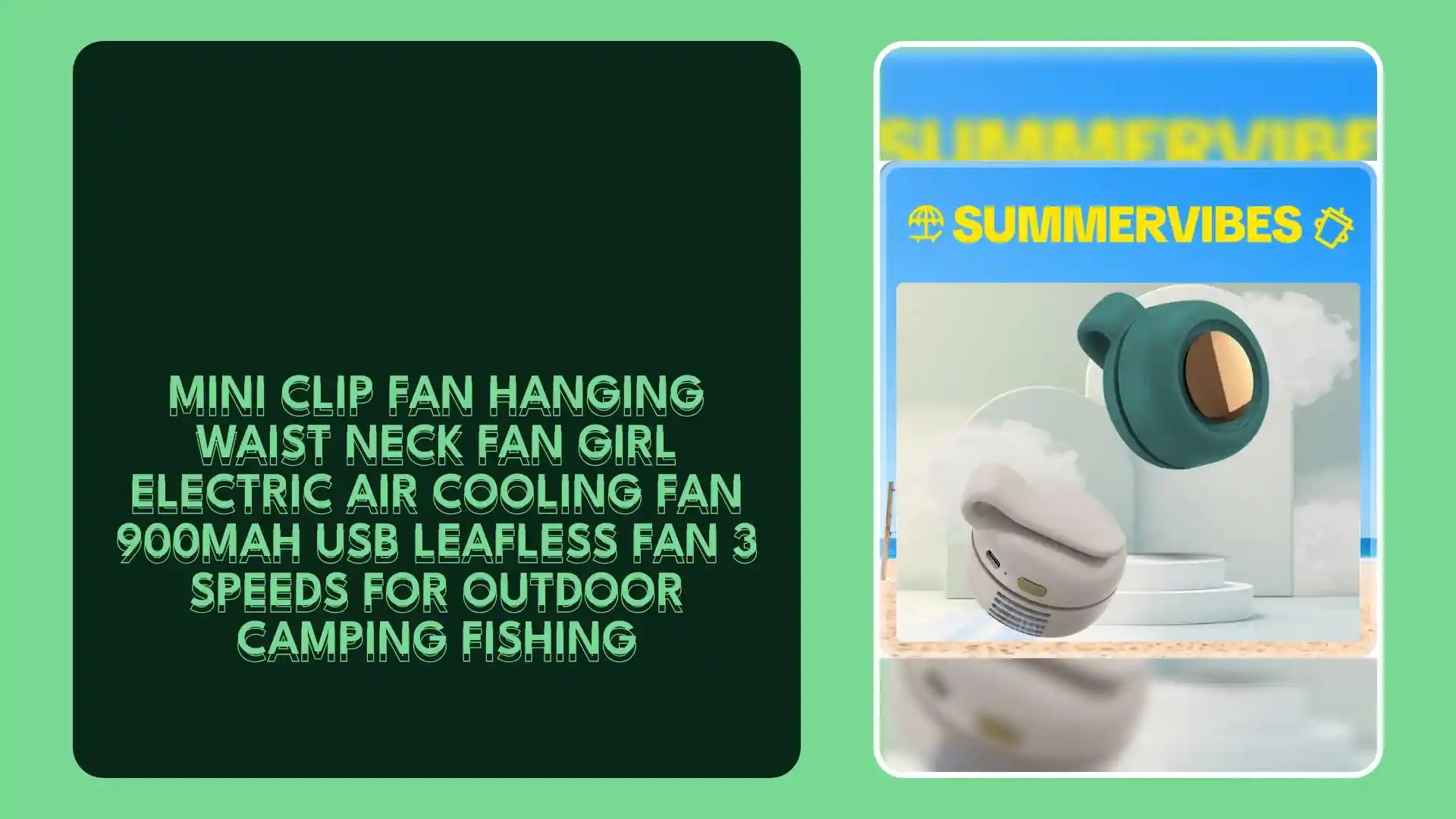Mini Clip Fan Hanging Waist Neck Fan Girl Electric Air Cooling Fan 900mah USB Leafless Fan 3 Speeds For Outdoor Camping Fishing by@Outfy